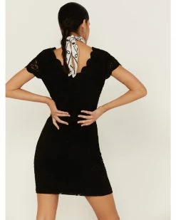 Panhandle Women's Scalloped Lace Bodycon Dress Black -Panhandle shop 2000360497 001 P3