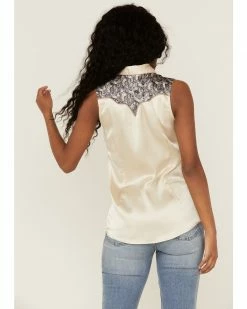 Panhandle Women's Ivory Satin Sleeveless Paisley Yoke Western Shirt 10 Panhandle Women's Ivory Satin Sleeveless Paisley Yoke Western Shirt -Panhandle shop 2000360500 103 P4
