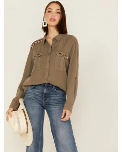 Panhandle Women's Olive Embroidered Studded Long Sleeve Shirt 11 Panhandle Women's Olive Embroidered Studded Long Sleeve Shirt -Panhandle shop 2000360504 341 P1 1