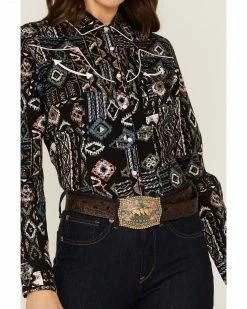 Panhandle Women's Southwestern Print Western Snap Shirt Black 9 Panhandle Women's Southwestern Print Western Snap Shirt Black -Panhandle shop 2000360505 001 P3