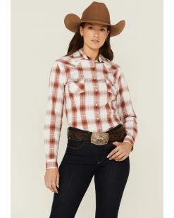 Rough Stock By Panhandle Women's Dobby Plaid Western Snap Shirt Red -Panhandle shop 2000360508 600 P1 1