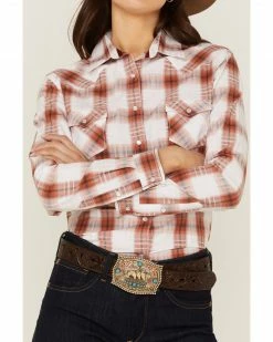 Rough Stock By Panhandle Women's Dobby Plaid Western Snap Shirt Red -Panhandle shop 2000360508 600 P3