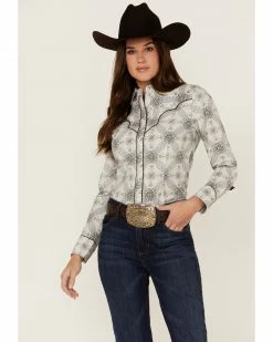 Panhandle Women's Floral Medallion Print Snap Shirt Blue