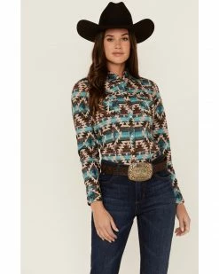 Panhandle Women's Multi Southwestern Snap Shirt Teal 11 Panhandle Women's Multi Southwestern Snap Shirt Teal -Panhandle shop 2000360514 442 P1 1