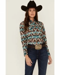 Panhandle Women's Multi Southwestern Snap Shirt Teal