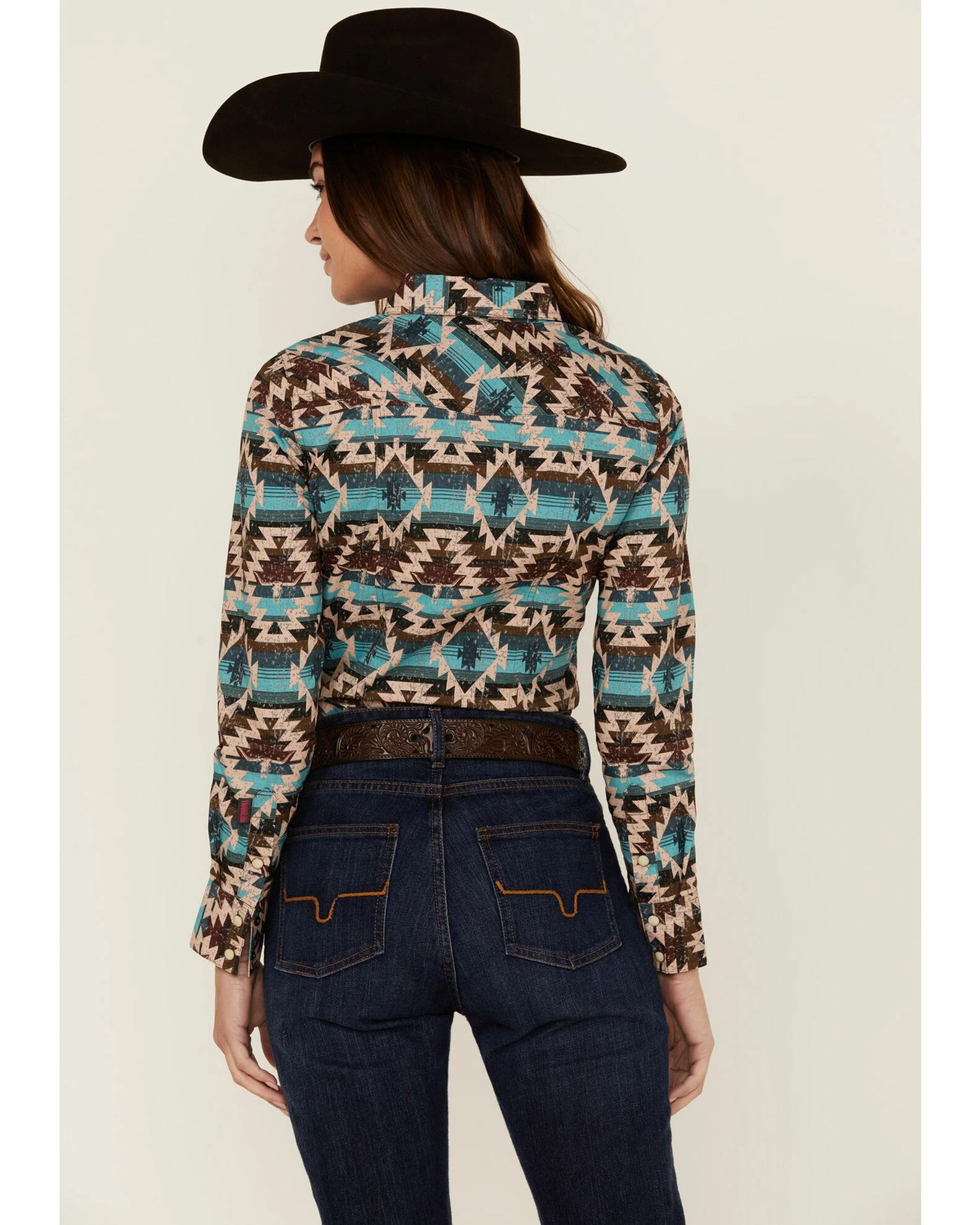 Panhandle Women's Multi Southwestern Snap Shirt Teal 5 Panhandle Women's Multi Southwestern Snap Shirt Teal - Image 3