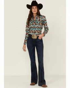 Panhandle Women's Multi Southwestern Snap Shirt Teal 10 Panhandle Women's Multi Southwestern Snap Shirt Teal -Panhandle shop 2000360514 442 P4