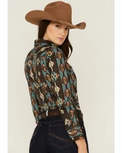 Panhandle Women's Southwestern Print Long Sleeve Snap Western Shirt Brown 10 Panhandle Women's Southwestern Print Long Sleeve Snap Western Shirt Brown -Panhandle shop 2000360515 200 P4