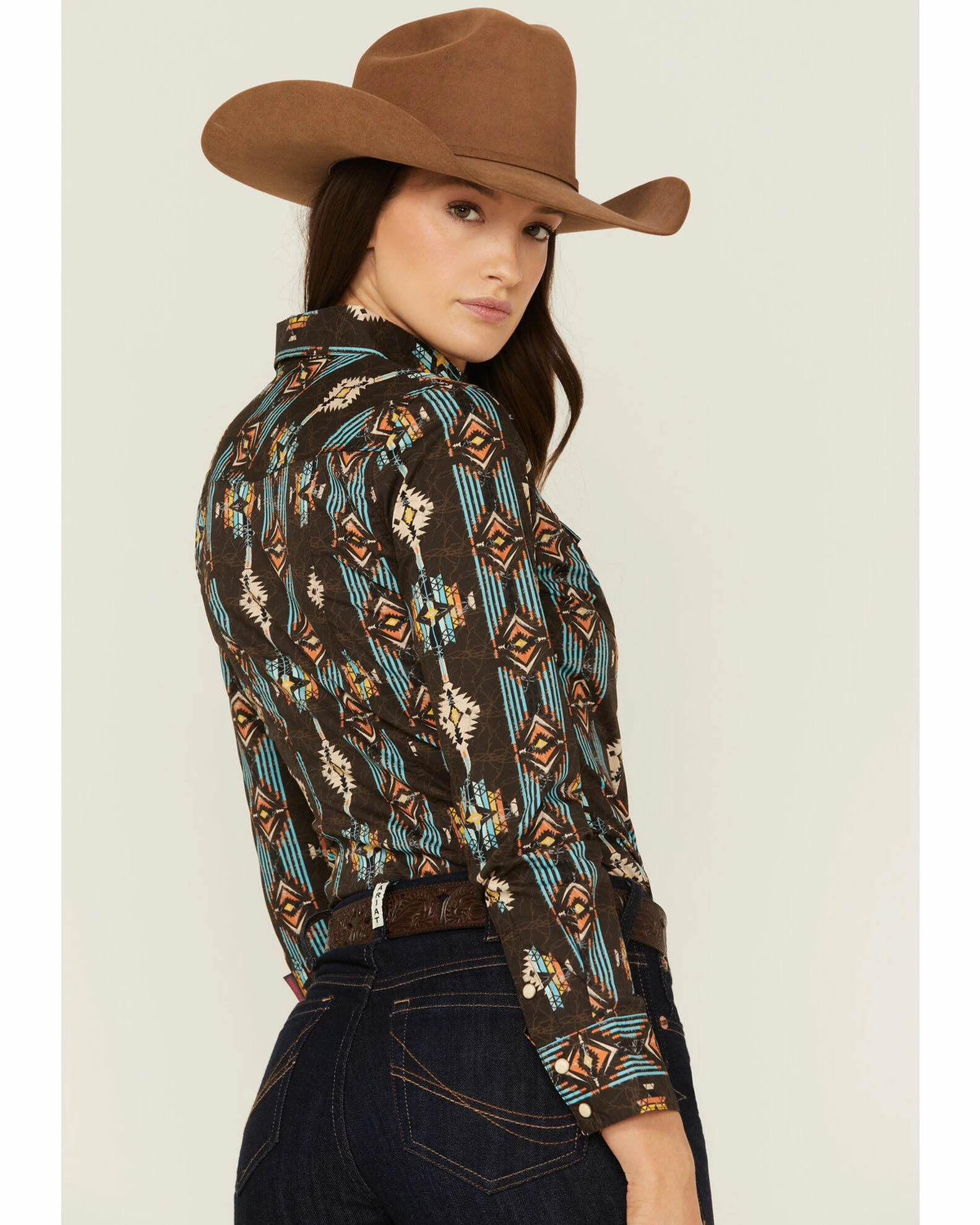Panhandle Women's Southwestern Print Long Sleeve Snap Western Shirt Brown 6 Panhandle Women's Southwestern Print Long Sleeve Snap Western Shirt Brown - Image 4