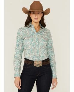 Panhandle Women's Distressed Paisley Western Snap Shirt Teal -Panhandle shop 2000360518 442 P1 1