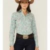 Panhandle Women's Distressed Paisley Western Snap Shirt Teal -Panhandle shop 2000360518 442 P1