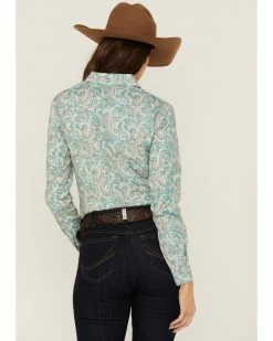 Panhandle Women's Distressed Paisley Western Snap Shirt Teal -Panhandle shop 2000360518 442 P4