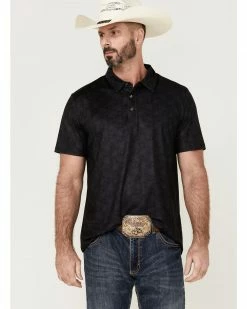 Panhandle Men's Charcoal Performance Paisley Print Short Sleeve Snap Polo Shirt 