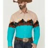 Panhandle Men's Turquoise Scenic Border Print Long Sleeve Snap Western Shirt  -Panhandle shop 2000360730 440 P1