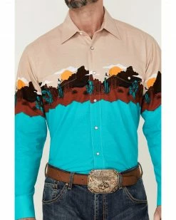Panhandle Men's Turquoise Scenic Border Print Long Sleeve Snap Western Shirt  -Panhandle shop 2000360730 440 P3