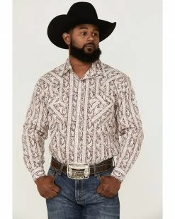 Rough Stock By Panhandle Men's Copper Paisley Stripe Long Sleeve Snap Western Shirt Rust Copper