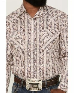Rough Stock By Panhandle Men's Copper Paisley Stripe Long Sleeve Snap Western Shirt  Rust Copper -Panhandle shop 2000360733 220 P3