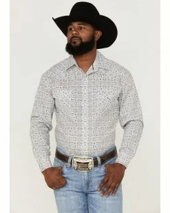 Rough Stock By Panhandle Men's Digi Bandana Print Long Sleeve Snap Western Shirt White