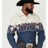 Panhandle Men's Longhorn Southwestern Border Print Long Sleeve Snap Western Shirt  Navy -Panhandle shop 2000360735 410 P1