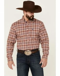 Rough Stock By Panhandle Men's Plaid Rust Long Sleeve Button-Down Western Shirt Rust Copper