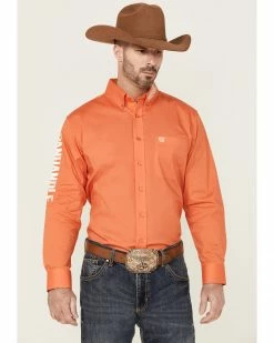 Panhandle Select Men's Logo Embroidered Long Sleeve Button-Down Western Shirt  Orange -Panhandle shop 2000360738 800 P1
