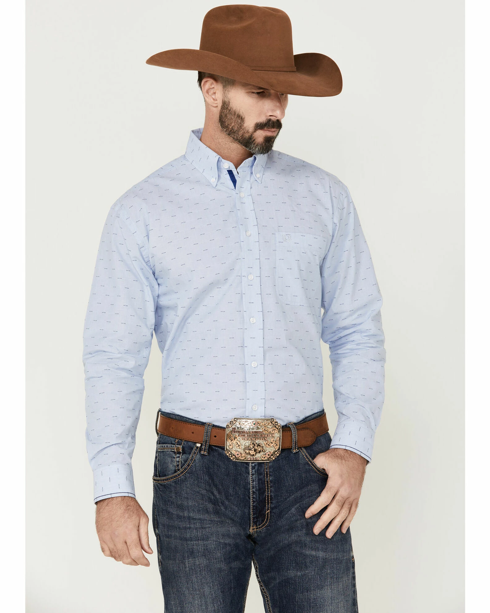 Rough Stock By Panhandle Men's Light Blue Dobby Geo Print Long Sleeve Button-Down Western Shirt 3 Rough Stock By Panhandle Men's Light Blue Dobby Geo Print Long Sleeve Button-Down Western Shirt
