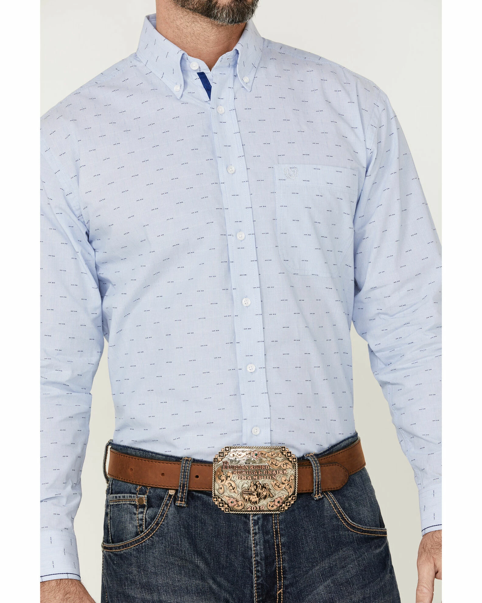 Rough Stock By Panhandle Men's Light Blue Dobby Geo Print Long Sleeve Button-Down Western Shirt 5 Rough Stock By Panhandle Men's Light Blue Dobby Geo Print Long Sleeve Button-Down Western Shirt - Image 3