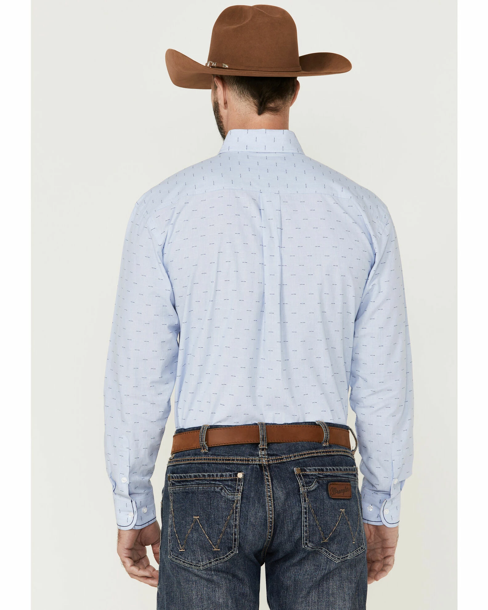 Rough Stock By Panhandle Men's Light Blue Dobby Geo Print Long Sleeve Button-Down Western Shirt 6 Rough Stock By Panhandle Men's Light Blue Dobby Geo Print Long Sleeve Button-Down Western Shirt - Image 4