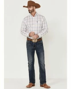 Panhandle Select Men's Red Plaid Long Sleeve Button-Down Western Shirt  -Panhandle shop 2000360741 600 P2