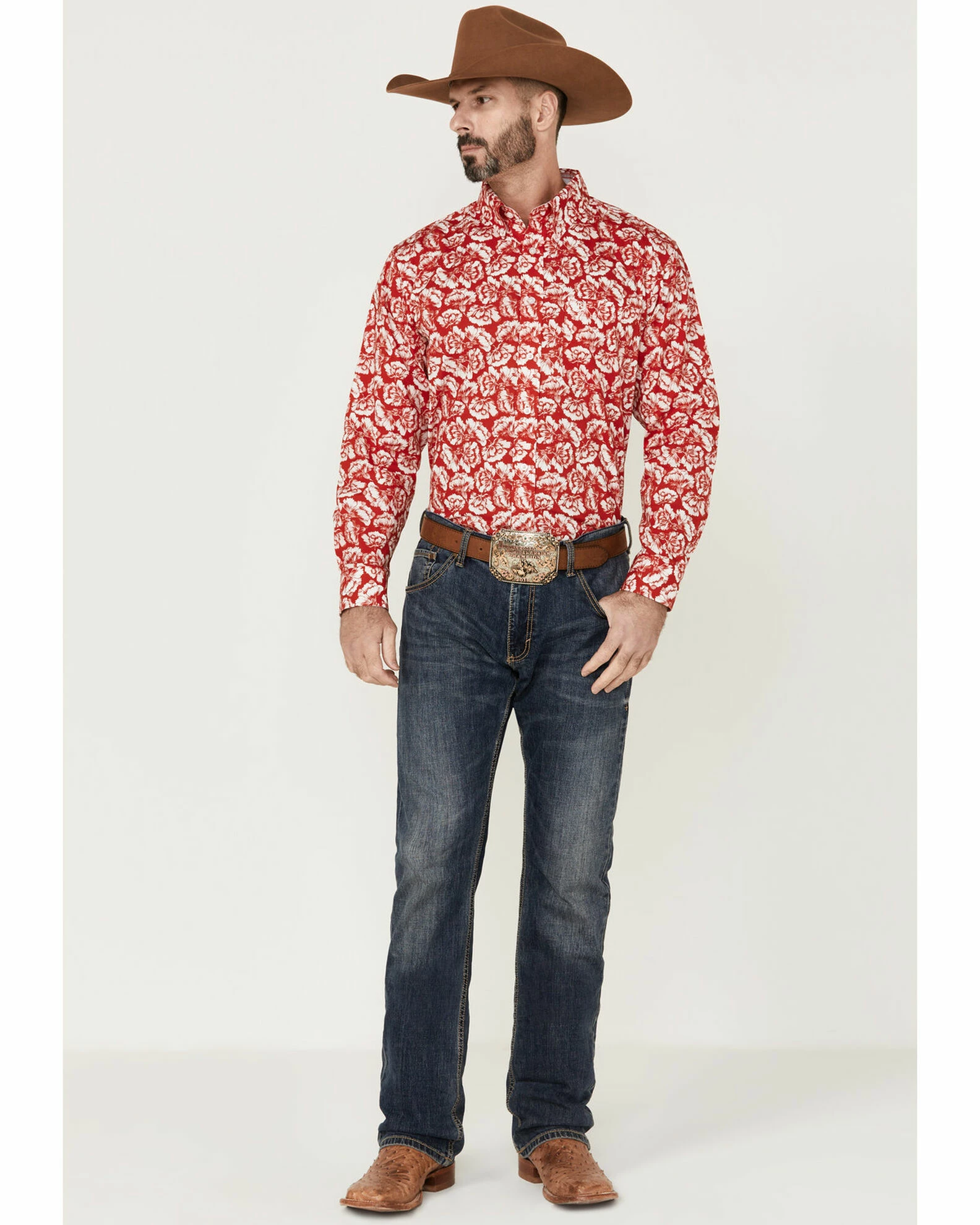 Panhandle Select Men's Red Floral Print Long Sleeve Button-Down Western Shirt 4 Panhandle Select Men's Red Floral Print Long Sleeve Button-Down Western Shirt - Image 2