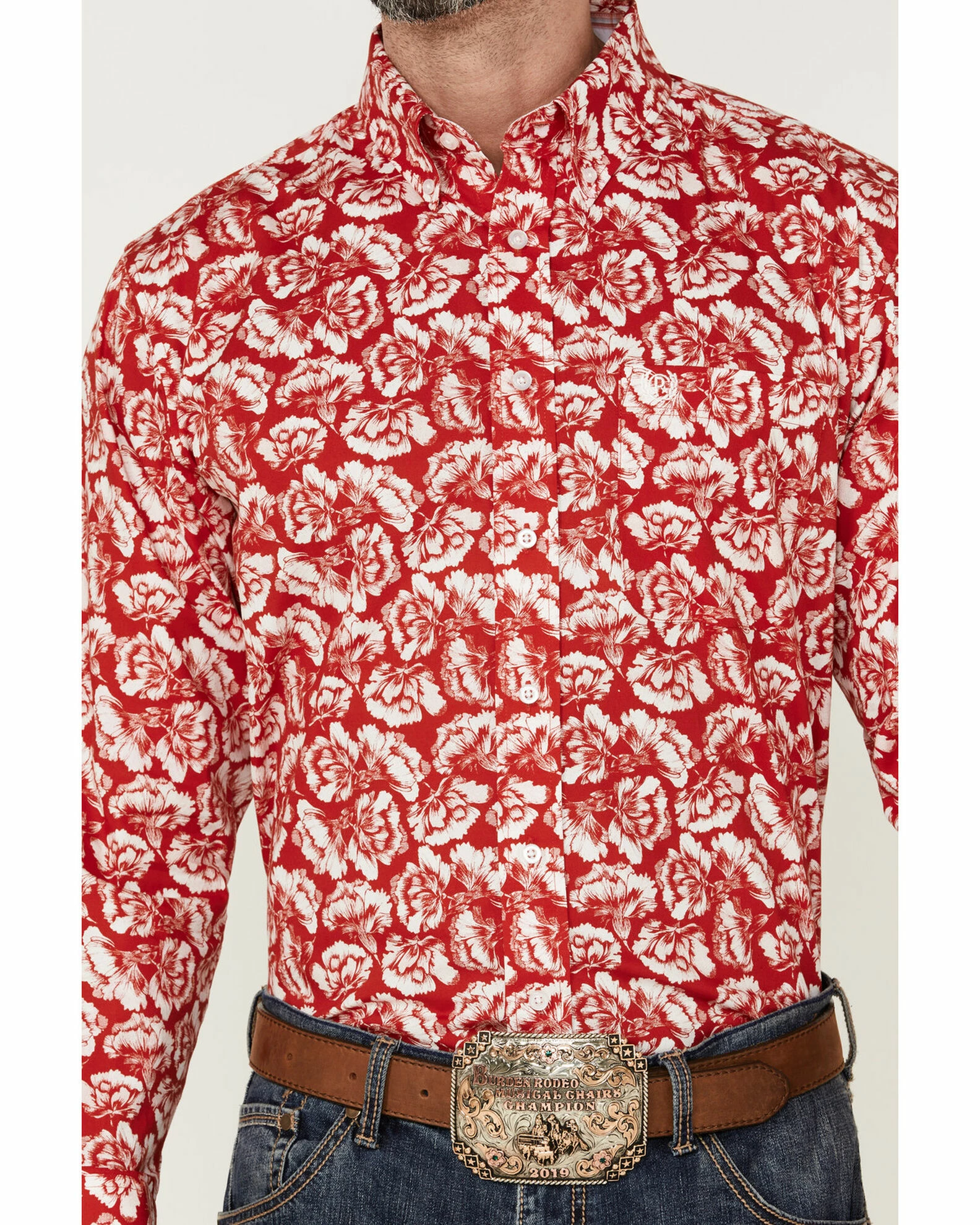 Panhandle Select Men's Red Floral Print Long Sleeve Button-Down Western Shirt 5 Panhandle Select Men's Red Floral Print Long Sleeve Button-Down Western Shirt - Image 3