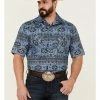 Rough Stock By Panhandle Men's Horizontal Southwestern Print Short Sleeve Snap Blue Western Shirt  -Panhandle shop 2000360755 400 P1