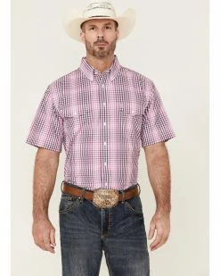 Panhandle Select Men's Check Plaid Short Sleeve Button-Down Dark Orchid Western Shirt  Purple -Panhandle shop 2000360757 500 P1 1