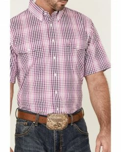 Panhandle Select Men's Check Plaid Short Sleeve Button-Down Dark Orchid Western Shirt  Purple -Panhandle shop 2000360757 500 P3