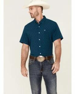 Panhandle Men's Starburst Geo Print Performance Short Sleeve Button-Down Western Shirt  Blue -Panhandle shop 2000360761 400 P1 1