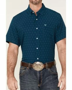 Panhandle Men's Starburst Geo Print Performance Short Sleeve Button-Down Western Shirt  Blue -Panhandle shop 2000360761 400 P3