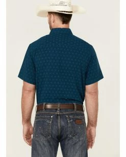 Panhandle Men's Starburst Geo Print Performance Short Sleeve Button-Down Western Shirt  Blue -Panhandle shop 2000360761 400 P4