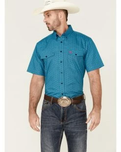 Panhandle Select Men's Turquiose Geo Print Button-Down Short Sleeve Western Shirt  Turquoise -Panhandle shop 2000360763 440 P1 1