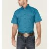 Panhandle Select Men's Turquiose Geo Print Button-Down Short Sleeve Western Shirt  Turquoise -Panhandle shop 2000360763 440 P1