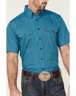 Panhandle Select Men's Turquiose Geo Print Button-Down Short Sleeve Western Shirt  Turquoise -Panhandle shop 2000360763 440 P3