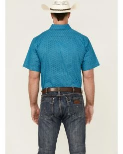 Panhandle Select Men's Turquiose Geo Print Button-Down Short Sleeve Western Shirt  Turquoise -Panhandle shop 2000360763 440 P4