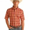 Panhandle Select Men's Plaid Orange Short Sleeve Snap Western Shirt  -Panhandle shop 2000360764 800 P1