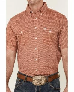 Panhandle Select Men's Orange Poplin Geo Print Short Sleeve Button-Down Western Shirt  -Panhandle shop 2000360765 800 P3