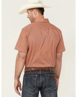 Panhandle Select Men's Orange Poplin Geo Print Short Sleeve Button-Down Western Shirt  -Panhandle shop 2000360765 800 P4