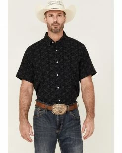 Panhandle Men's Performance Paisley Charcoal Print Short Sleeve Button-Down Western Shirt 