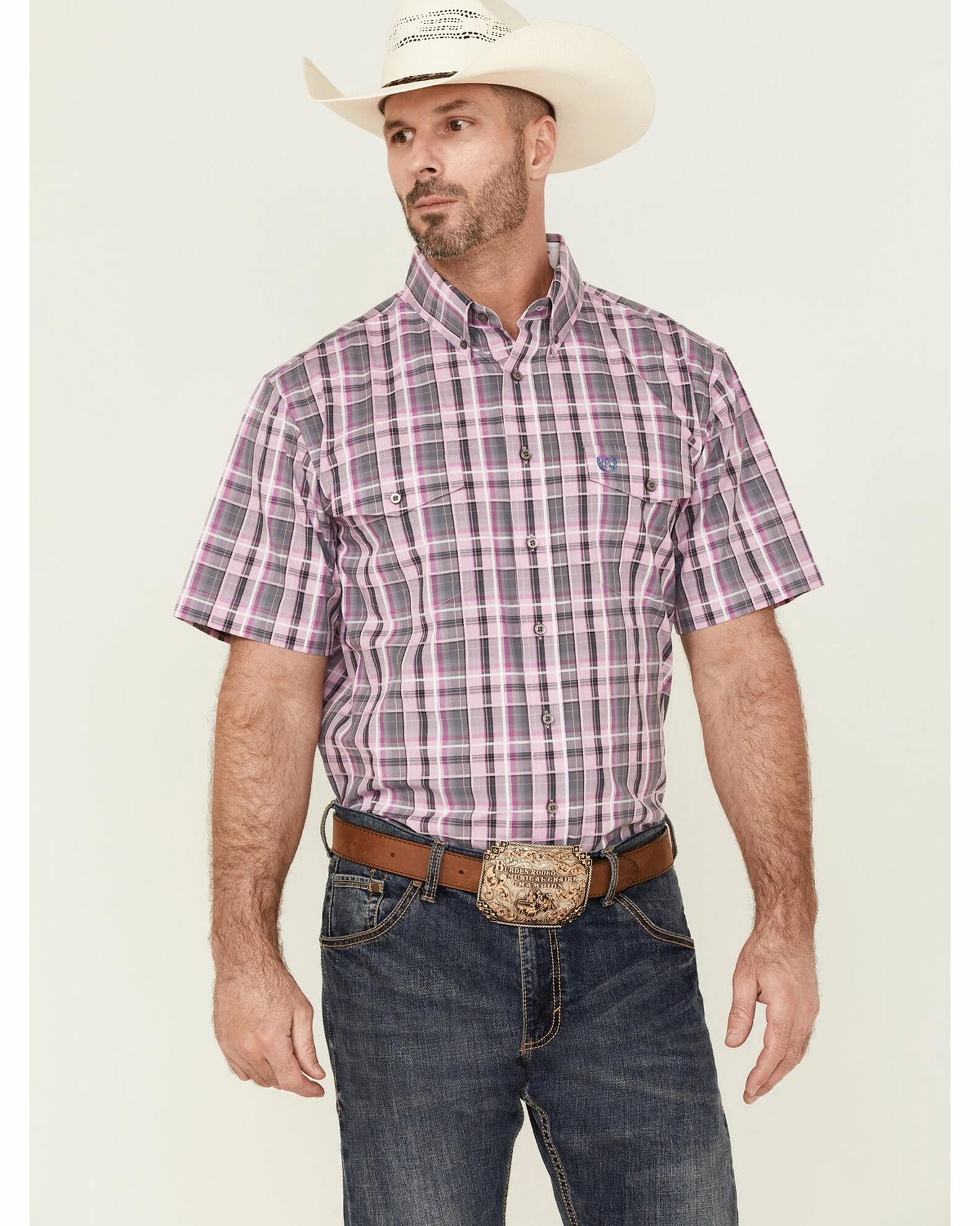 Panhandle Select Men's Small Plaid Purple Short Sleeve Button-Down Western Shirt 3 Panhandle Select Men's Small Plaid Purple Short Sleeve Button-Down Western Shirt