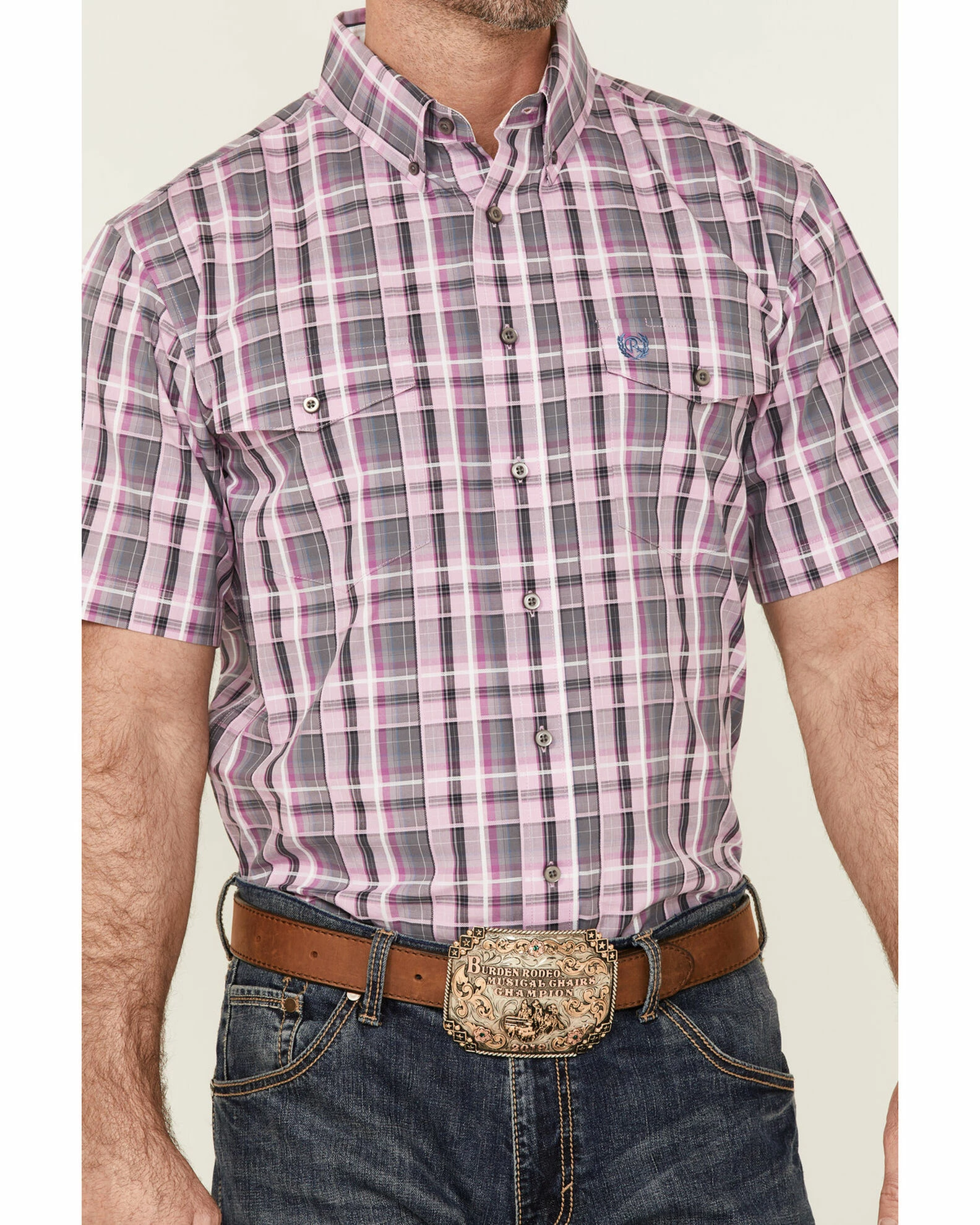Panhandle Select Men's Small Plaid Purple Short Sleeve Button-Down Western Shirt 5 Panhandle Select Men's Small Plaid Purple Short Sleeve Button-Down Western Shirt - Image 3
