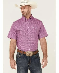 Panhandle Select Men's Geo Print Dark Orchid Short Sleeve Button-Down Western Shirt  Purple -Panhandle shop 2000360770 500 P1 1