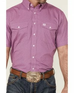 Panhandle Select Men's Geo Print Dark Orchid Short Sleeve Button-Down Western Shirt  Purple -Panhandle shop 2000360770 500 P3