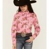 Panhandle Girls' Rodeo Horse Print Long Sleeve Western Snap Shirt Pink -Panhandle shop 2000360962 650 P1